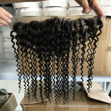 Natural Color Factory Price 13*6 virgin human hair lace frontals, kinky curl /water wave lace frontal wig